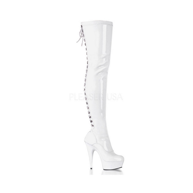 White Patent 15,5 cm DELIGHT-3063 Platform Thigh High Boots
