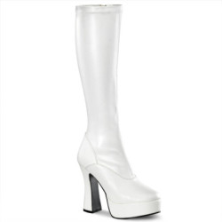 White platform boots vinyl 13 cm - 70s years abba disco chunky kneeboots