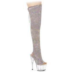 Rhinestones ADORE 18 cm open toe thigh high boots with laces high heels
