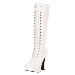 White platform boots lace up vinyl 13 cm - 70s years abba disco kneeboots