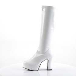 White platform boots patent 13 cm - 70s years abba disco chunky kneeboots