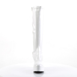 White platform boots patent 13 cm - 70s years abba disco chunky kneeboots