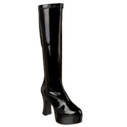 Black platform boots patent 10 cm - 70s years abba disco chunky kneeboots