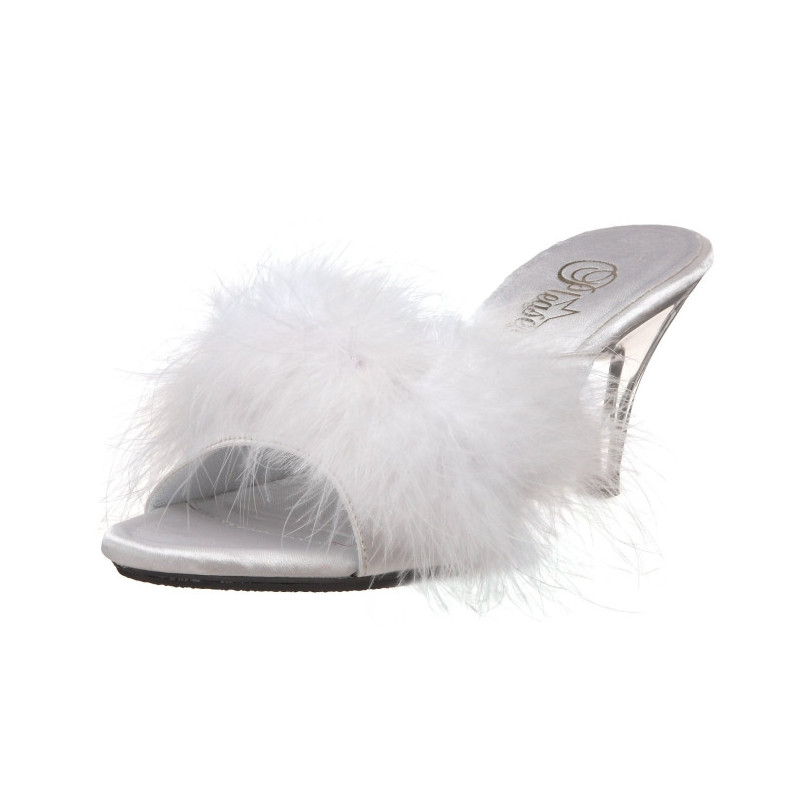 White 8 cm BELLE-301F Marabou Feathers Mules Shoes