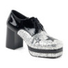 Glitter pimp shoes 70s men's disco platform shoes lace-up silver