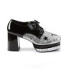 Glitter pimp shoes 70s men's disco platform shoes lace-up silver