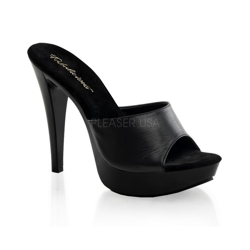 Black Leather 14 cm COCKTAIL-501L Platform High Heel Mules
