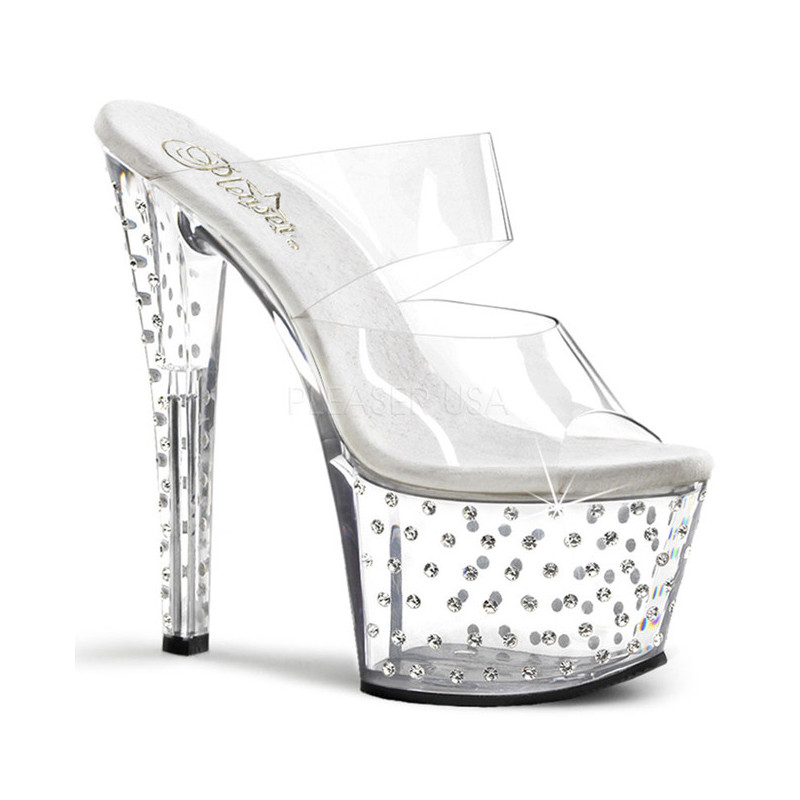Trasparente 18 cm STARDUST-702 Pantofole Tacco Alto Pietre Strass