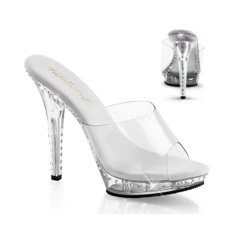 Argento 13 cm Fabulicious LIP-101LS Strass Plateau Mules Alte