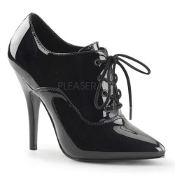 Black Shiny 13 cm SEDUCE-460 Oxford Pumps Shoes Flat Heels
