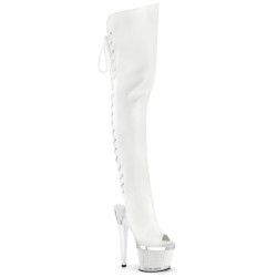 Vegan 18 cm SPECTATOR-3030 White high heeled thigh high boots