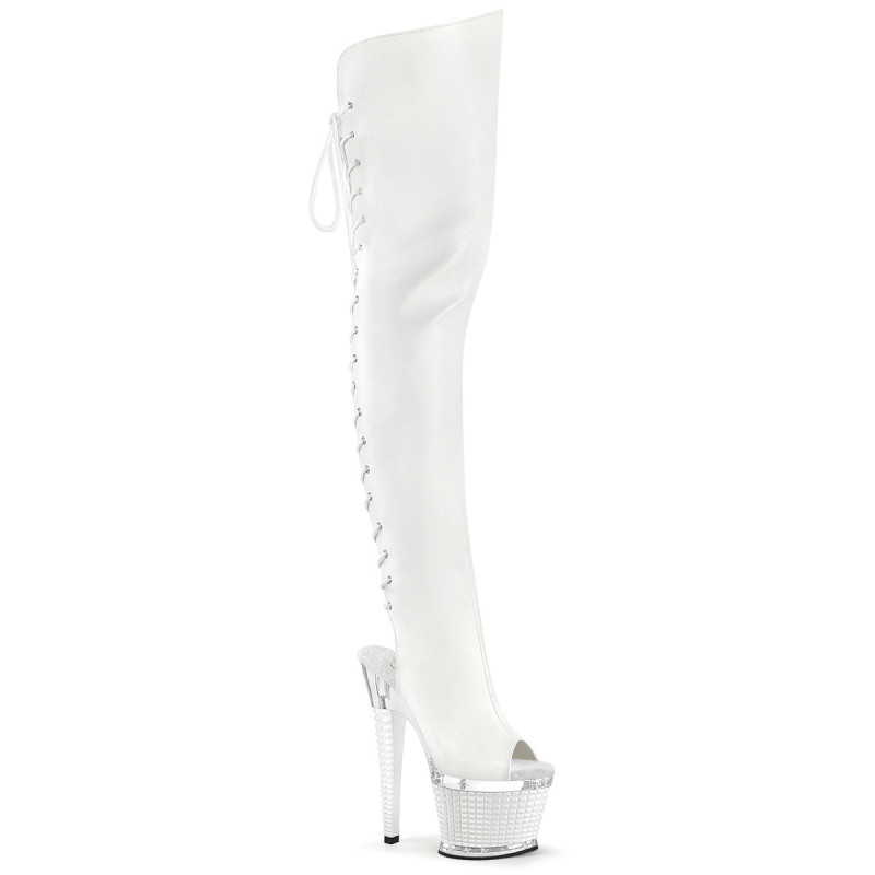 Vegan 18 cm SPECTATOR-3030 White high heeled thigh high boots