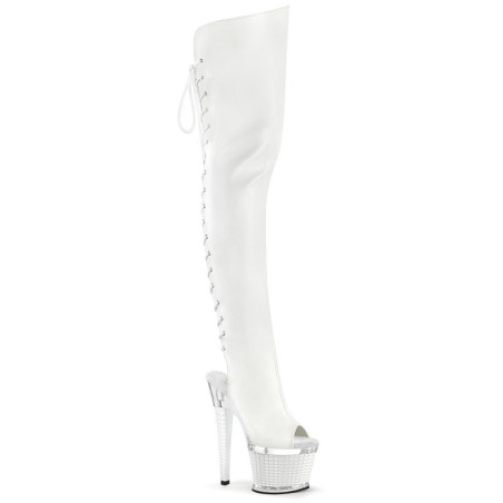 Vegan 18 cm SPECTATOR-3030 White high heeled thigh high boots