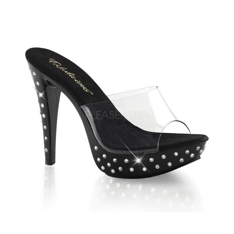 Black Transparent 14 cm COCKTAIL-501SDT Mules Strass Heels