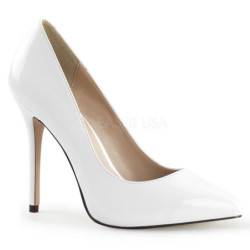 White Shiny 13 cm AMUSE-20 pointed toe stiletto pumps