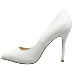 White Shiny 13 cm AMUSE-20 pointed toe stiletto pumps