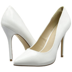 White Shiny 13 cm AMUSE-20 pointed toe stiletto pumps