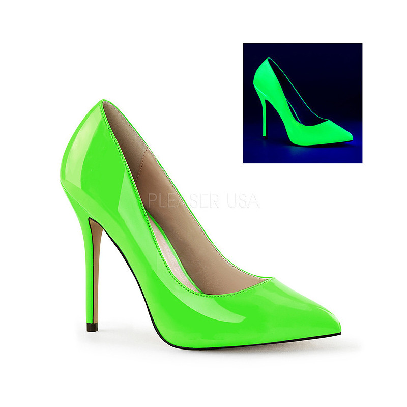 Green Neon 13 cm AMUSE-20 pointed toe stiletto pumps