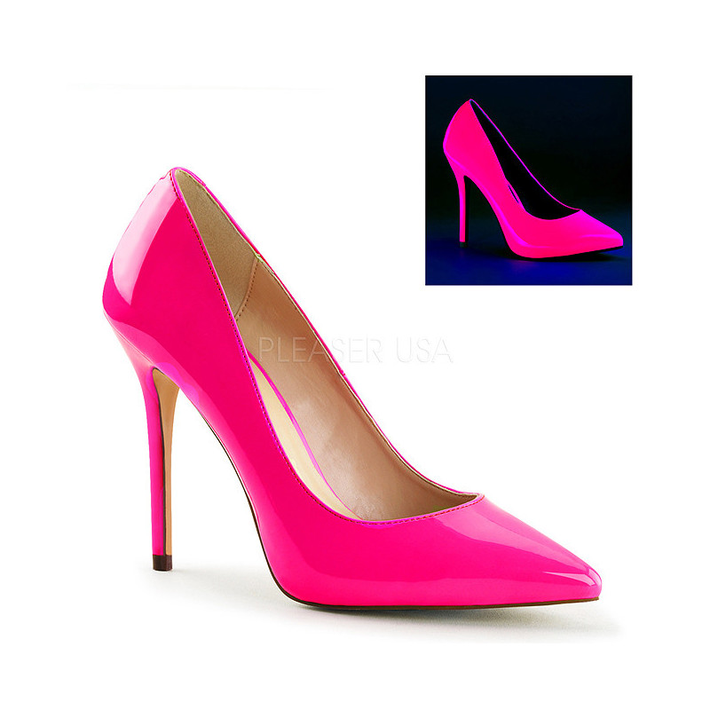 Pink Neon 13 cm AMUSE-20 pointed toe stiletto pumps
