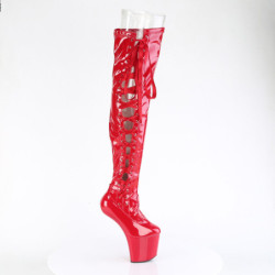 Patent 20 cm CRAZE-3050 Heelless platform overknee boots pony heels red