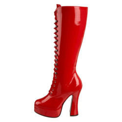 Red platform boots lace up patent 13 cm - 70s years abba disco kneeboots