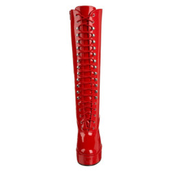 Red platform boots lace up patent 13 cm - 70s years abba disco kneeboots