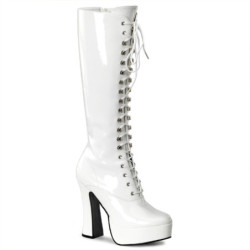 White platform boots lace up patent 13 cm - 70s years abba disco kneeboots