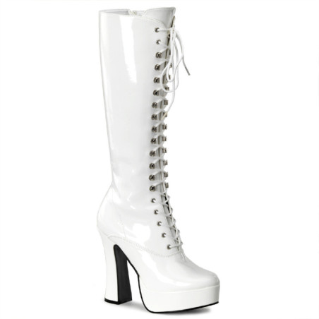 White platform boots lace up patent 13 cm - 70s years abba disco kneeboots