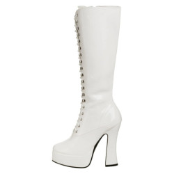 White platform boots lace up patent 13 cm - 70s years abba disco kneeboots