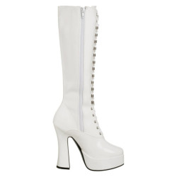 White platform boots lace up patent 13 cm - 70s years abba disco kneeboots