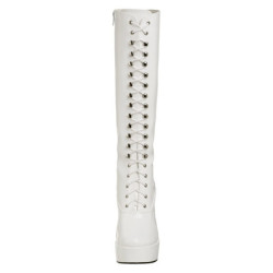 White platform boots lace up patent 13 cm - 70s years abba disco kneeboots