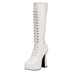 White platform boots lace up patent 13 cm - 70s years abba disco kneeboots