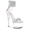 Silver 18 cm PASSION-727RS transparent platform ankle straps high heels