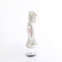 Silver 18 cm PASSION-727RS transparent platform ankle straps high heels