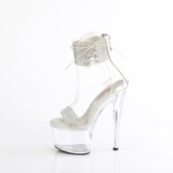 Silver 18 cm PASSION-727RS transparent platform ankle straps high heels