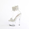 Silver 18 cm PASSION-727RS transparent platform ankle straps high heels