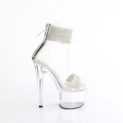 Silver 18 cm PASSION-727RS transparent platform ankle straps high heels