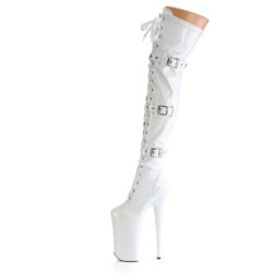 Patent 25,5 cm BEYOND-3028 high heeled thigh high boots with buckles white
