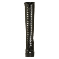 Black platform boots lace up vinyl 13 cm - 70s years abba gogo kneeboots
