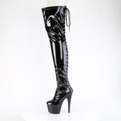 Patent 18 cm ADORE-3850 Black overknee boots with laces