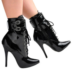 Verniciata 15 cm DOMINA-1023 feticcio stivaletti con tacchi a spillo neri