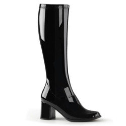 Black block heel 7,5 cm - 70s years disco gogo kneeboots patent