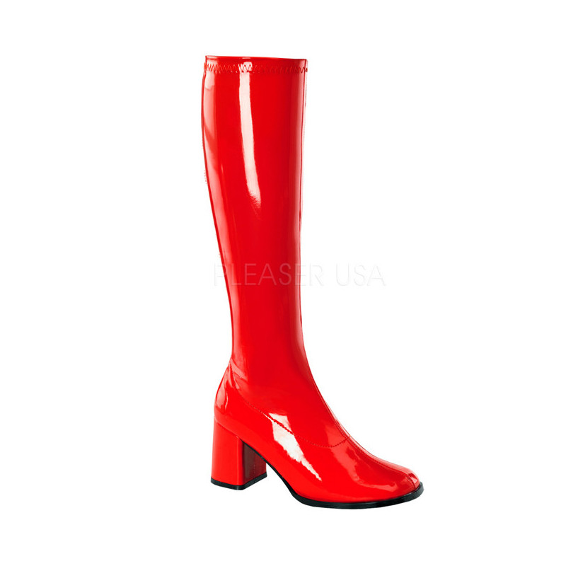 Red Shiny 7,5 cm GOGO-300 High Heeled Womens Boots for Men