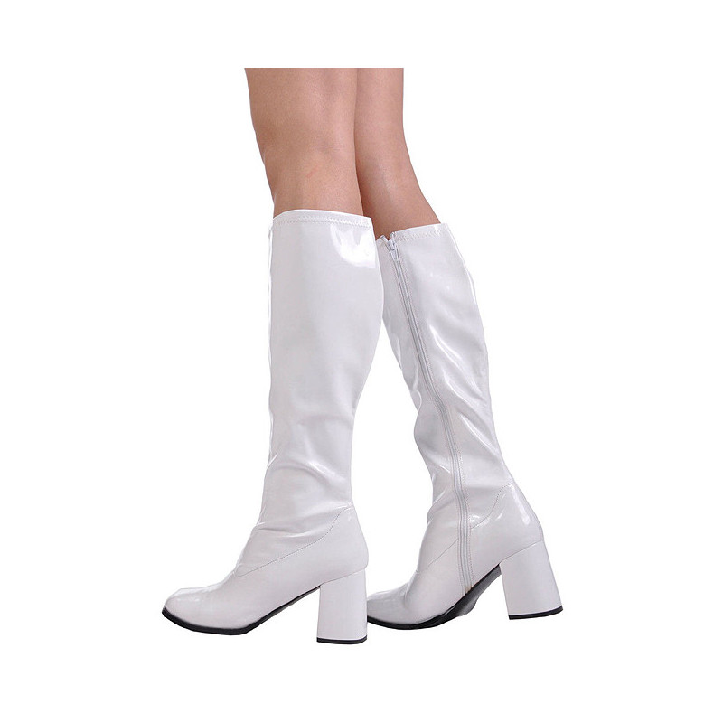 White Shiny 7,5 cm GOGO-300 High Heeled Womens Boots for Men
