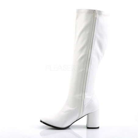 White Leatherette 7,5 cm GOGO-300WC knee high women's boots wide calf