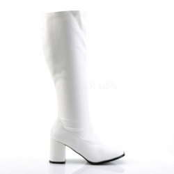 White Leatherette 7,5 cm GOGO-300WC knee high women's boots wide calf