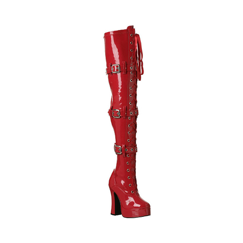 Red Shiny 13 cm ELECTRA-3028 Thigh High Boots for Men