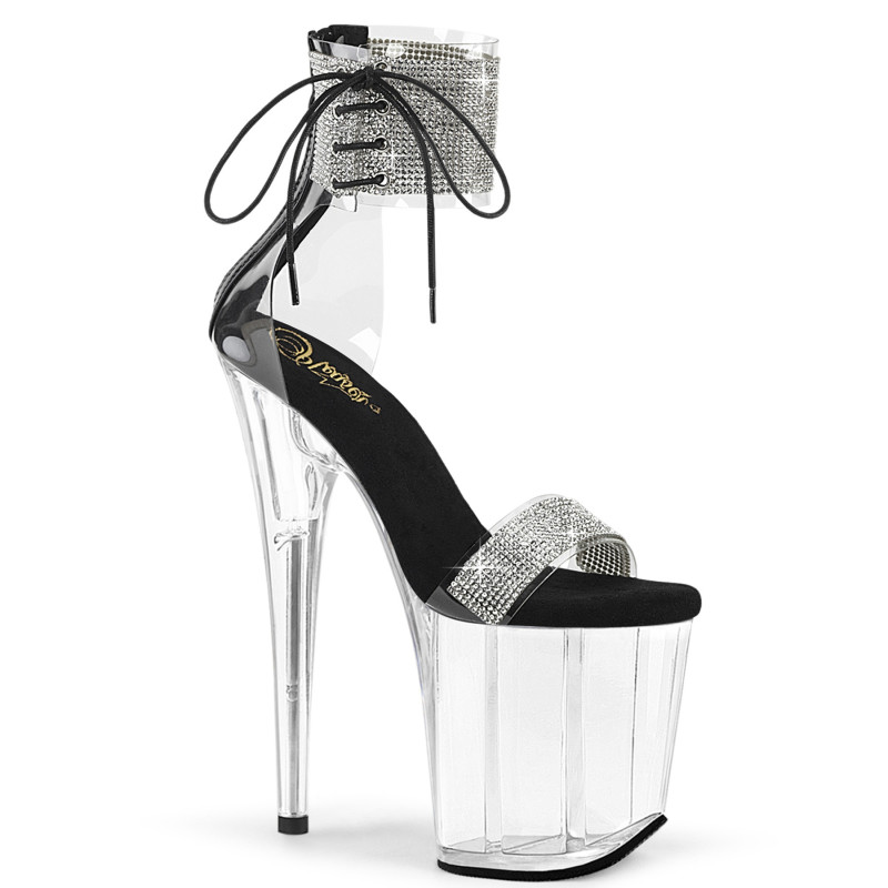 Black 20 cm FLAMINGO-827RS transparent platform ankle straps high heels