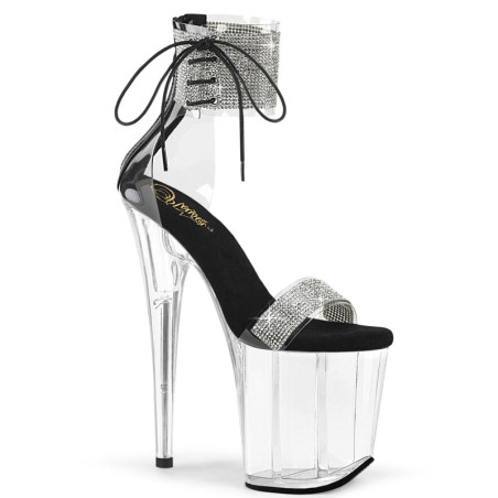 Black 20 cm FLAMINGO-827RS transparent platform ankle straps high heels