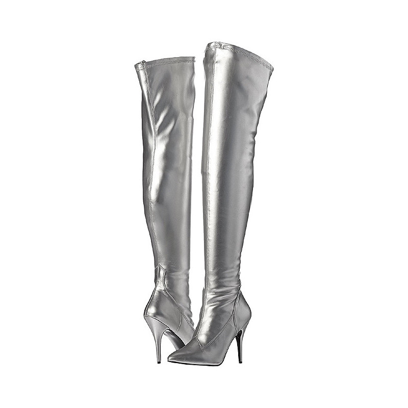 Silver Leatherette 13 cm SEDUCE-3000 Thigh High Boots for Men